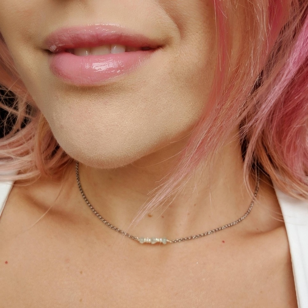 Aquamarine Pearl Silver Choker